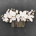 BETITETO Bridal White Hair Comb Pearl Leaf Ceramic Flower Hair Pin Piece Accessories for Wedding Women