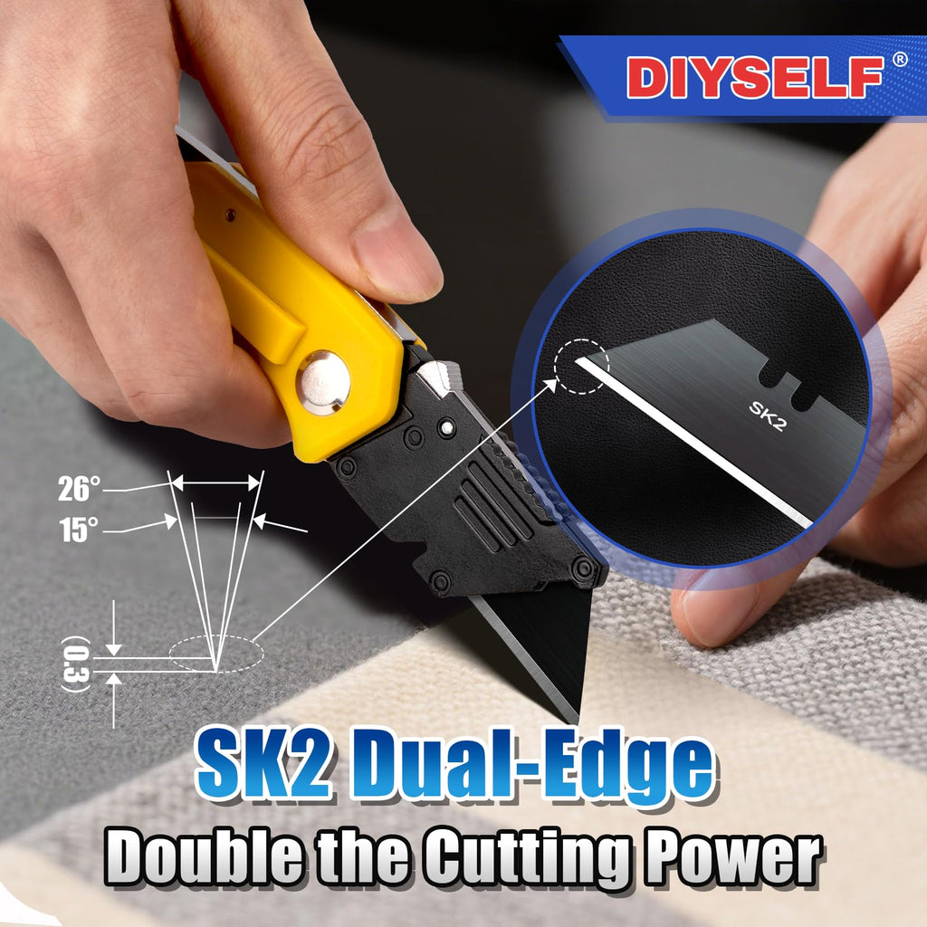 DIYSELF 100 Pack Utility Knife Blade Refills, SK2 Razor Knife Blades, Black