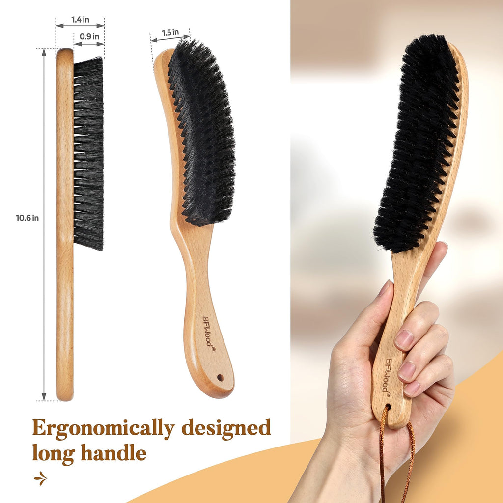 BFWood Clothes Brush, Boar Bristle Hat Brush Lint Brush for Suits, Cashmere, Wool, Velvet, Suede and Pet Hair, Large Beech Handle