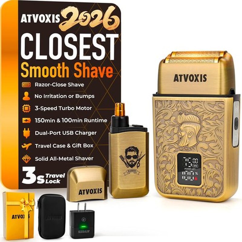 Skiennix All-Metal Foil Shaver - 3-Speed Electric Trimmer for Nose & Ear Hair | Cordless, Fast Charging, Travel Case (Bronze)