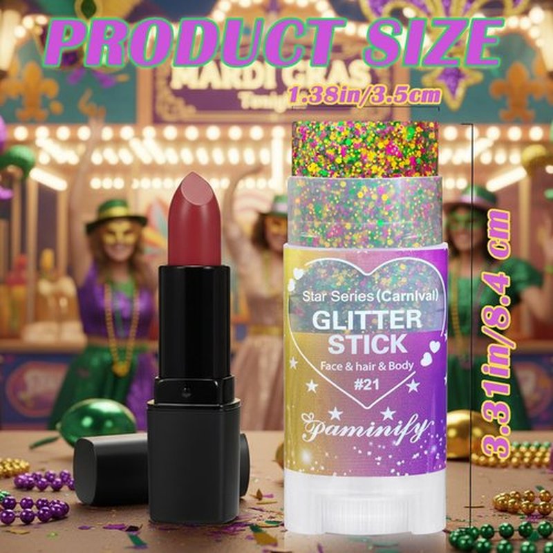 Paminify Mardi Gras Hair Face Glitter Stick,Mardi Gras Outfit for Women,Purple Green Gold Body Glitter Makeup,Festival Costume Carnival Accessories Singer Concerts Chunky Glitter Makeup