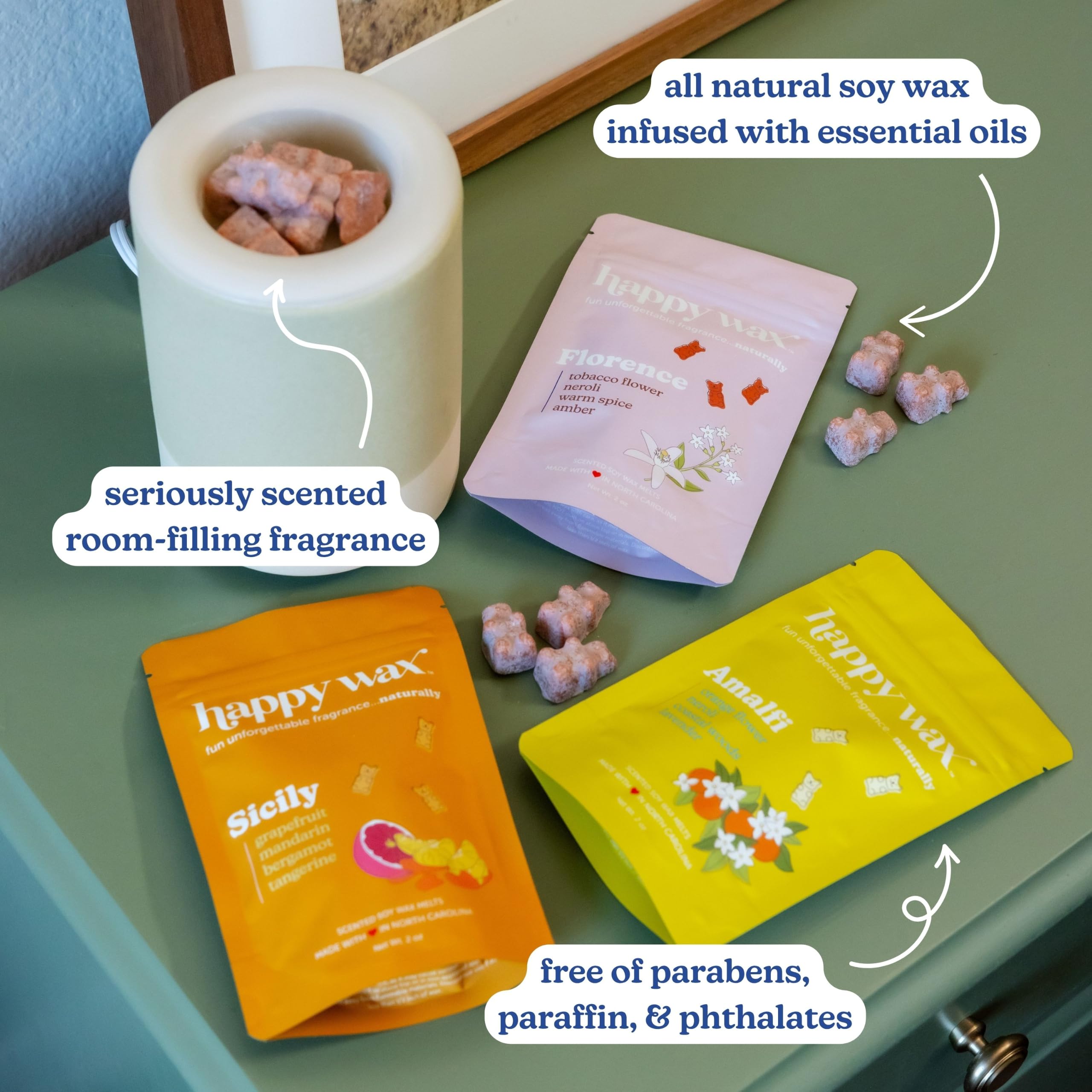 Happy Wax Italy Collection: Natural, Non-Toxic Scented Soy Wax Melts – Total 6oz Variety Pack: Florence, Amalfi, Sicily