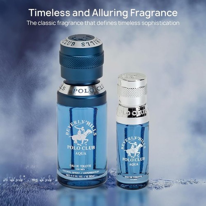 Beverly Hills Polo Club Men's Eau De Toilette Aqua - Long-Lasting Fragrance Set, 2.2 Fl Oz (1.7oz + 0.5oz)