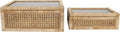 Creative Co-Op Decorative Woven Rattan and Wood Display Boxes - Set of 2 with Glass Top, Natural Finish