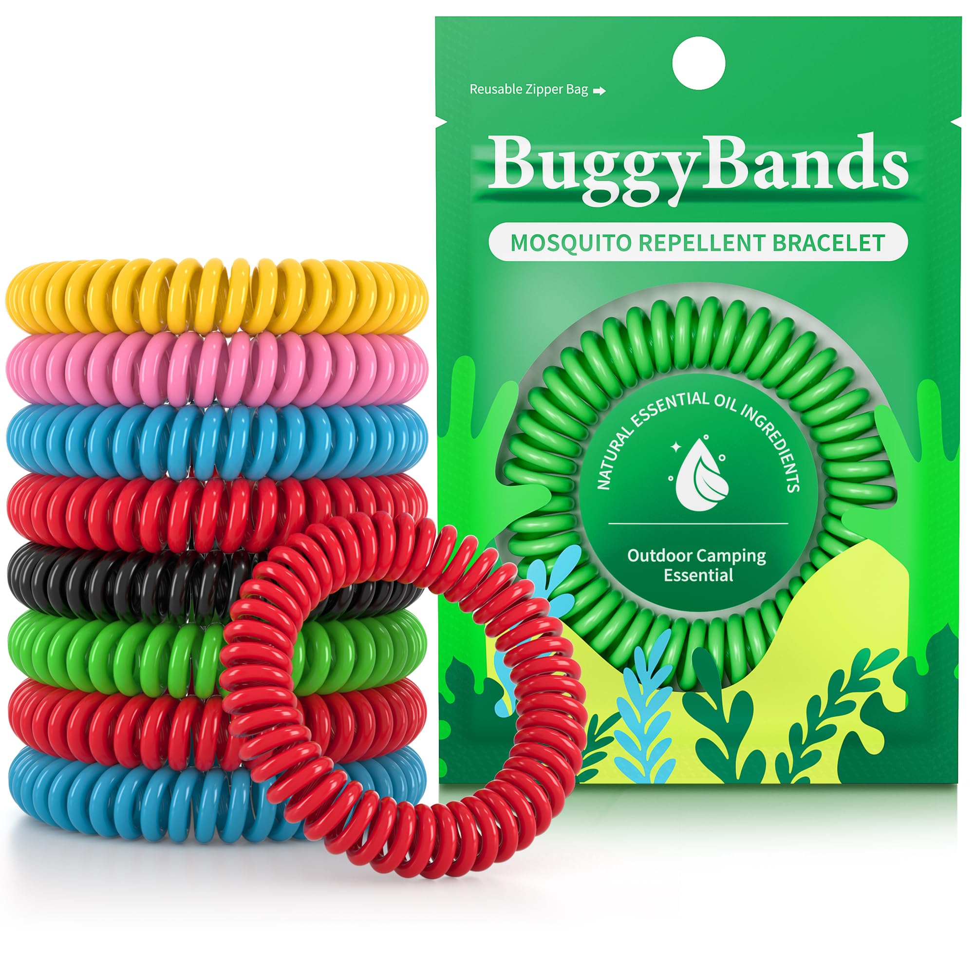 BuggyBands 48 Pack Mosquito Bracelets, Mosquito Bands for Adults and Kids with Individually Wrapped & DEET Free, Natural and Waterproof Wristbands Citronella Bracelets for Camping Hiking