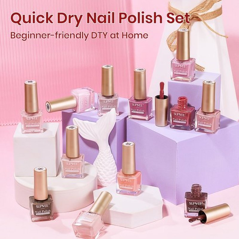 SUPWEE 12 Colors Nail Polish Set, Quick Dry Regular Natural Nude Pink Nail polish Non Gel, Atir Fast Drying Fingernail Lacquer for Women Girls Manicure Salon DIY Home