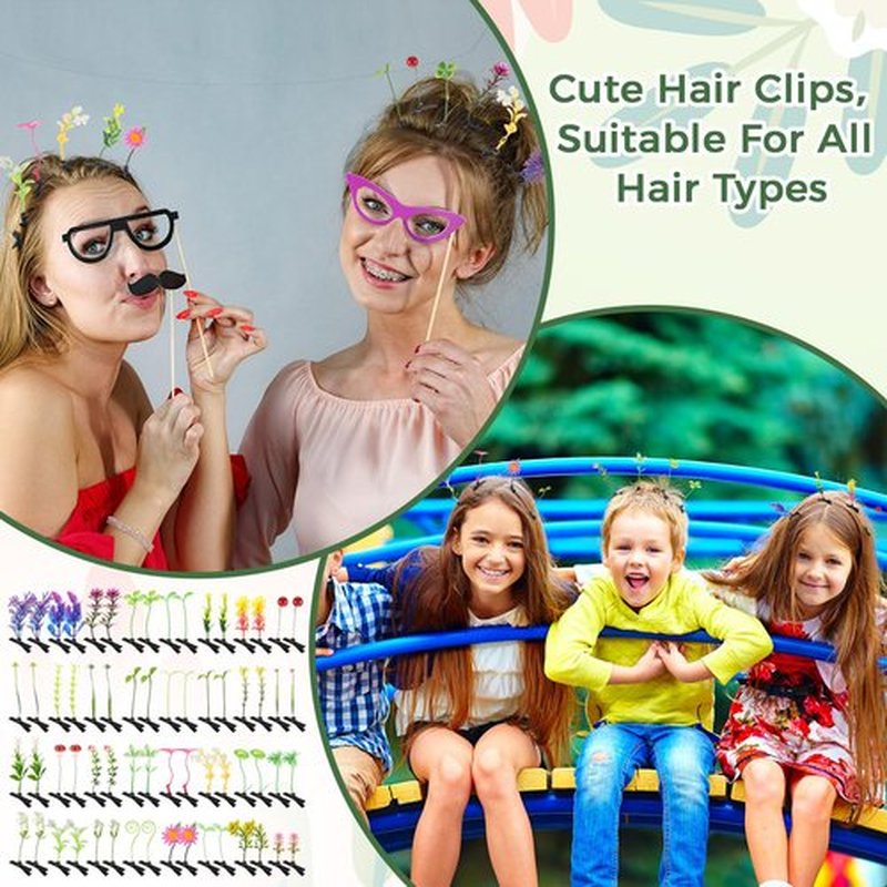 Tigeen 100 Pcs Rave Sprouts Bean Sprout Funny Hair Clips Mixed Style Plant Hairpins Hair Accessories for Home Party Irish(Mixed Style)