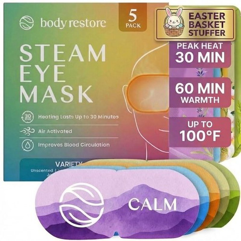 Body Restore Self Heating Warm Compress for Dry Eyes 5 Pack – Heated Eye Mask for Fast Relief, Birthday Gifts for Women, Men, Easter Basket Stuffers, Stye Eye Treatment, Eye Patch – Variety