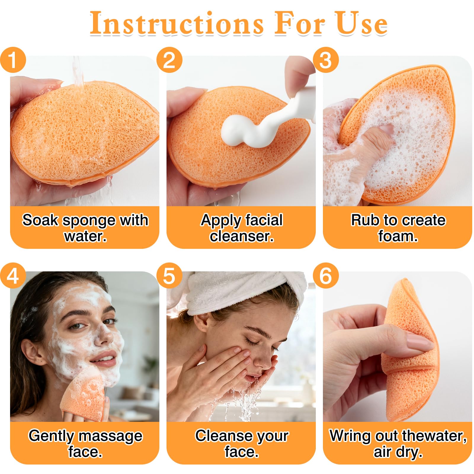 Brvlsoc Reusable Face Scrubber Sponges – 3-Pack Gentle Exfoliating Makeup Remover Pads for Face Wash & Daily Skincare (Orange, Yellow, Gray)