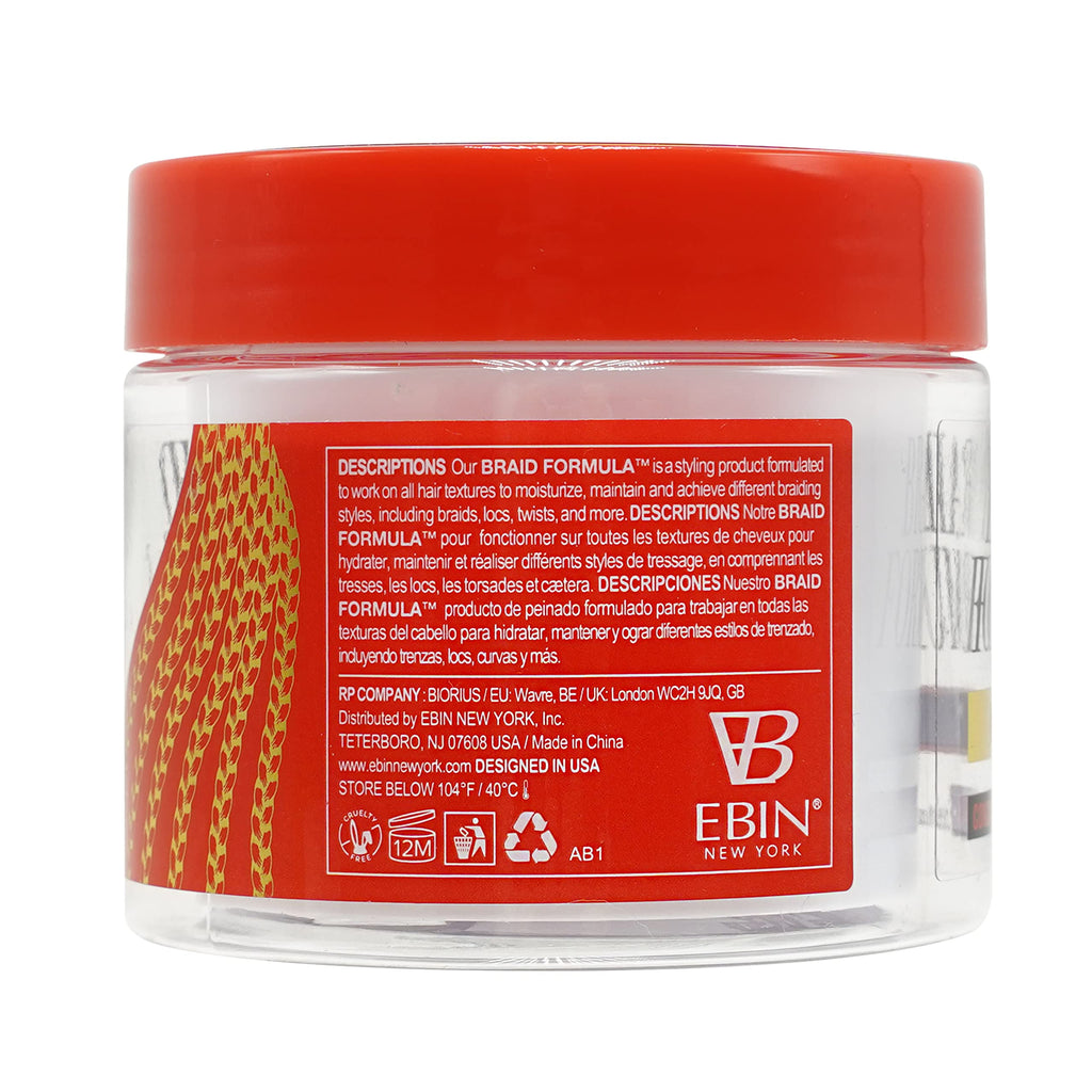 EBIN NEW YORK Braid Formula Conditioning Gel, Medium Hold, 3.53oz | Great for Braiding, Twisting, Edges, No Residue, No Flaking, Strong Hold, High Shine, Smoothing with Clean & Aloe Vera Scent