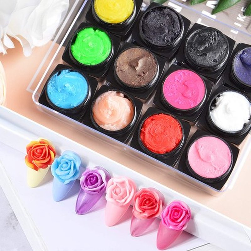 Kalolary Sculpture Carved Nail Gel Set, 12 Color Sculpture Carved Gel Nail Polish with 1pcs Nail Art Sculpture Pen, 1pcs Double-ended Nail Cuticle Pusher Cutter and a Nail Carving Brush