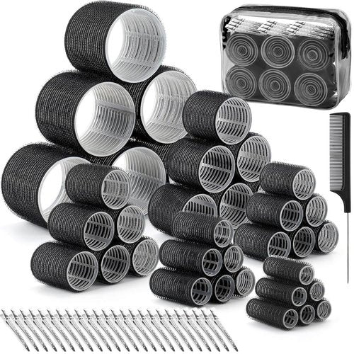 Skiennix Hair Rollers - 62 Pcs Self-Grip Curlers for Long, Medium & Short Hair | Includes Clips & Storage Bag