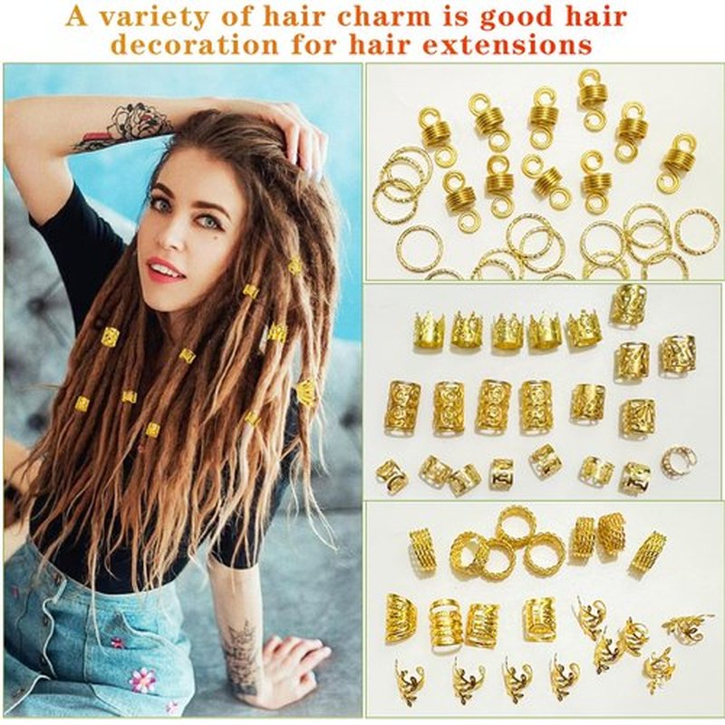 Belinreli 280 Pcs Hair Jewelry for Braids, Gold Loc Jewelry for Hairs Dreadlocks Braid Clips Accessories Metal Hair Rings for Braids Cuffs Braid Clips Decorations for Women Men Unisex