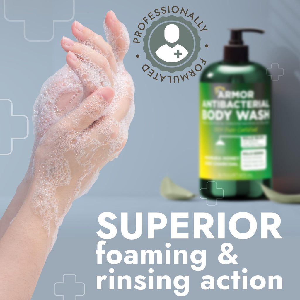Antibacterial Body Wash | Antibacterial Soap for Men & Women | Kills 99.9% of Germs & Bacteria | Helps with Back Acne, Body Odor & Skin Irritation | Manuka Honey & Charcoal, 16 fl oz