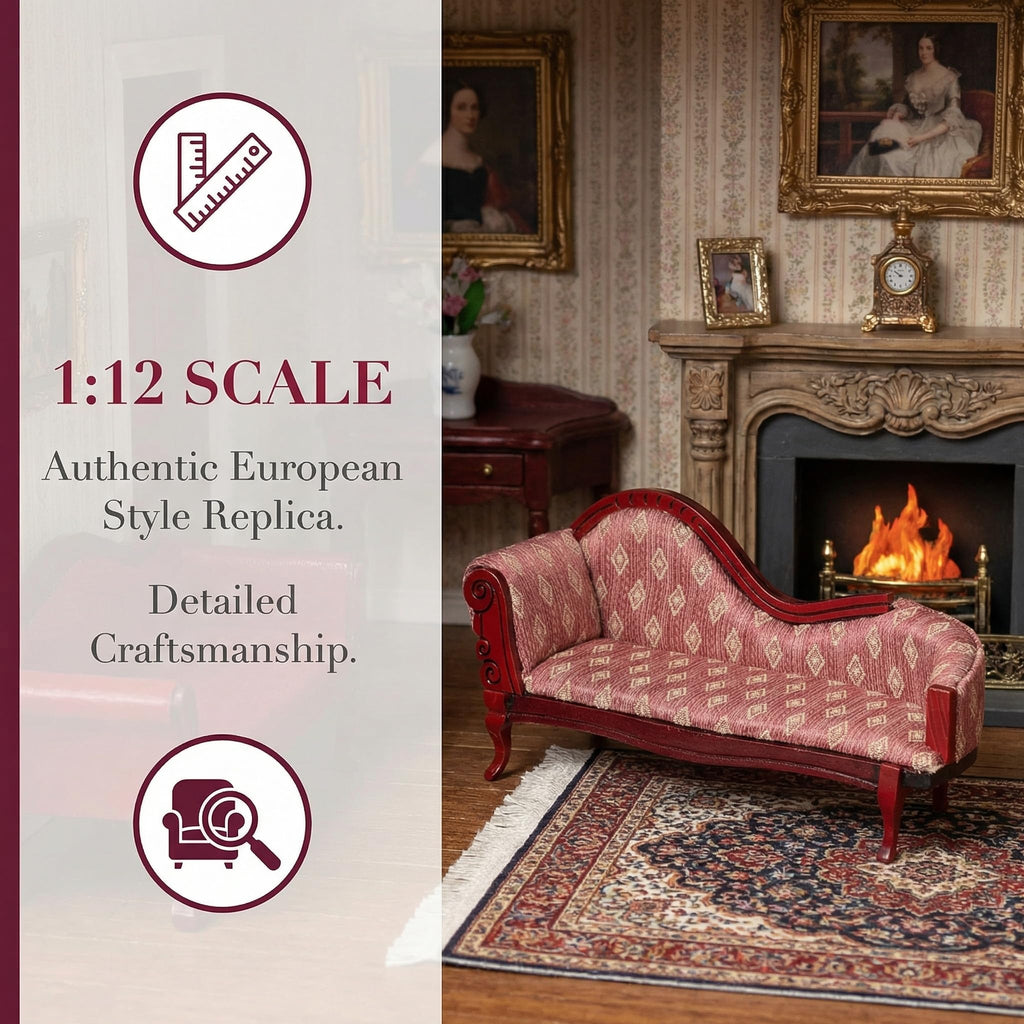Angoily Miniature Chaise, 1/12 Scale Lounge Scale Vintage Floral Wood Sofa