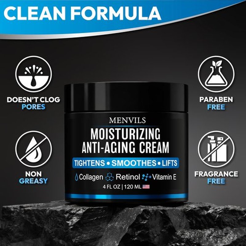 Mens Face Moisturizer Cream - Anti Aging & Wrinkle Repair - After Shave Lotion for Men with Collagen, Retinol, Vitamins E, Jojoba Oil - Age Facial Skin Care - Lightweight Day & Night Cream - 4 oz
