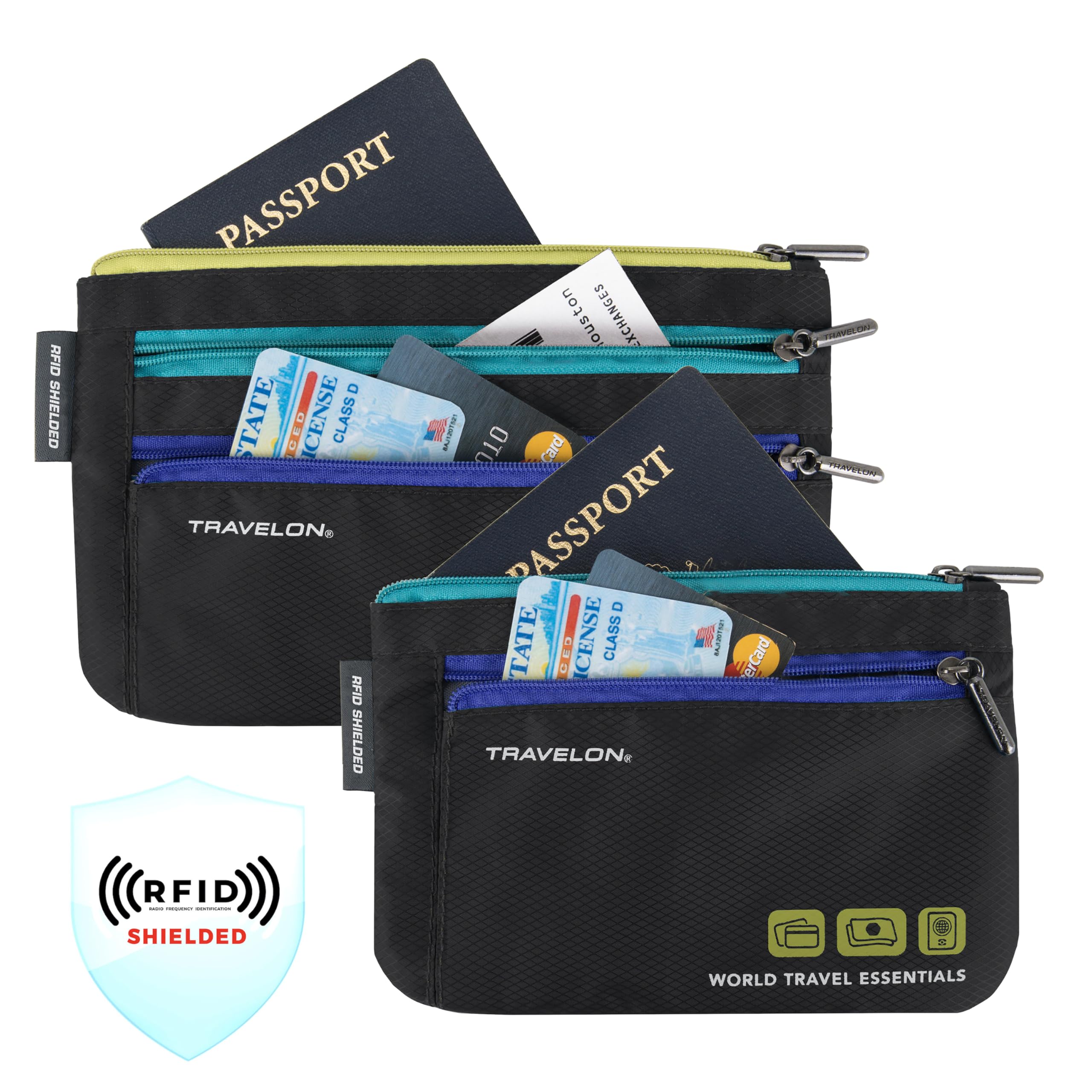 Travelon World Travel Essentials Set Of 2 Currency and Passport Organizers