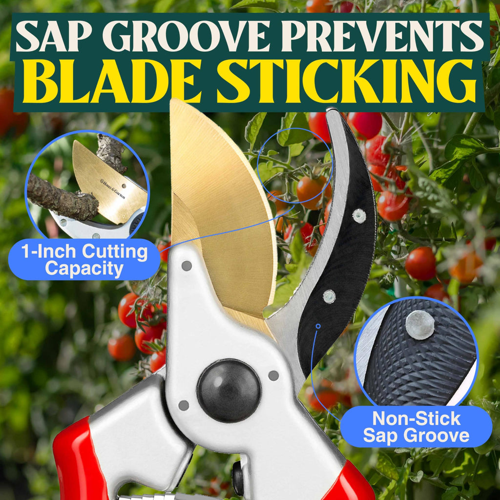 Haus & Garten ClassicPRO 8.5" Professional Premium Titanium Bypass Pruning Shears - Use As Pruners, Garden Shears, Heavy Duty Handheld Pruning Shears For Gardening, Clippers, Pruner Scissor Tool