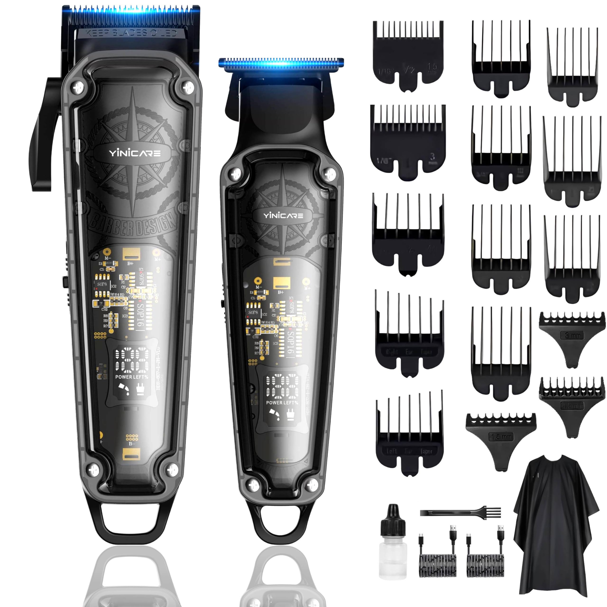 Hair Clippers for Men Barber Kit - Yinicare Professional Cordless Electric Hair Cutting Set with Pomade Hair Clipper, Zero Gap T-Blade Trimmer, Guards for Mens Haircut (Hair Clippers Set 1)