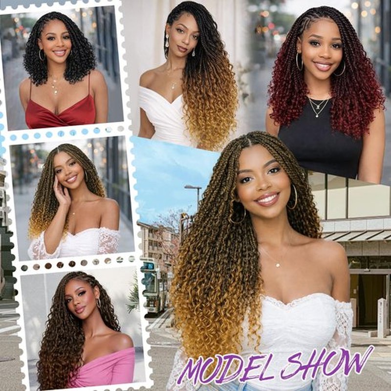 Goddess Box Braids Crochet Hair for Black Women 18 Inch Boho Braids Crochet Hair Pre Looped, 8PK Boho Crochet Braids with Curly Ends