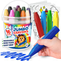 Jumbo Crayons For Toddlers 1-3 - 16pc Toddler Crayons For Kids Ages 4-8 1-3 2-4 - With Printed & PDF Crayon Color Sheets - Non Toxic, Washable, Large & Easy To Grip - Toddler Coloring Art Supplies
