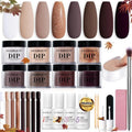 AZUREBEAUTY 30Pcs Dip Powder Nail Kit Starter, 8 Colors Fall Nude Brown Glitter Purple Nude with Nail Sticks, Nail Art Liquid Set with Matte/Base/Top Coat Activator for French Manicure Salon