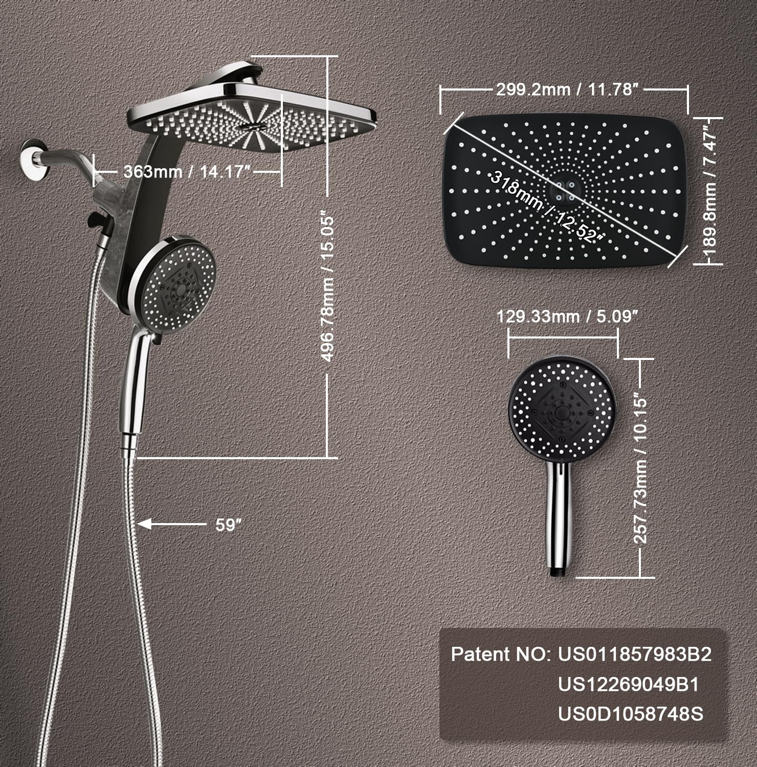 BOZYBO Rain Shower Head with Handheld: High Pressure Shower Heads with Handheld Spray Combo, 12" Rainfall Shower Head and 9 Sprays Hand Showerheads with Magnetic Docking and Power Jets, Chrome 1.8GPM
