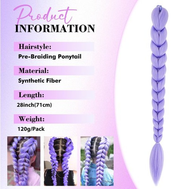 Getgal 28 Inch Purple Braiding Hair Ponytail 120G Pre Styled Braid Hair Professional Purple Hair Extensions Ponytail Synthetic Costume Cosplay Braids Hair (28 Inch)