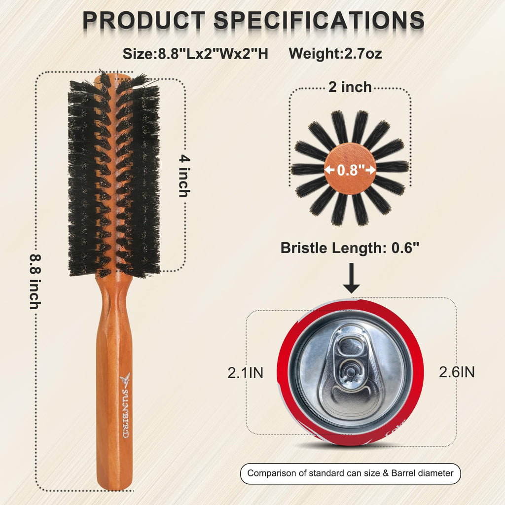 SUNBIRD Boar Bristle Round Hair Brush, 2.0 Inch