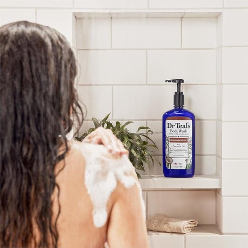 Dr Teal's Body Wash - Pure Epsom Salt & Coconut Oil for Relaxation | 24 Fl Oz (Pack of 4)