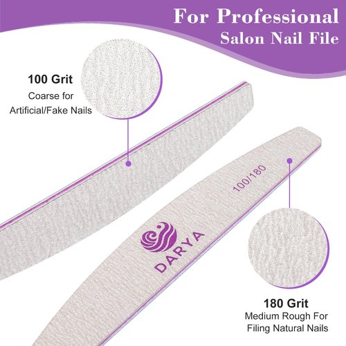 DARYA Nail Files (100 Pcs) Double Sided 100/180 Grit Emery Boards for Nails Acrylics Natural Nail File Toenails & Pet Grooming Durable Washable Professional Nail Files for Salon & Home Use