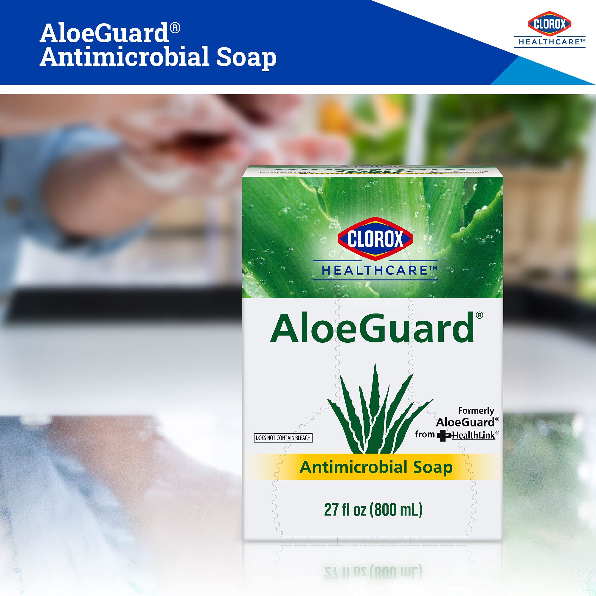 Clorox Healthcare AloeGuard Antimicrobial Hand Soap Refill Bag, Triclosan-Free Liquid Hand Wash with Aloe Vera and Vitamin E, Bag-in-Box Design for Dispenser Refilling, FDA Registered, 27 Fl Oz