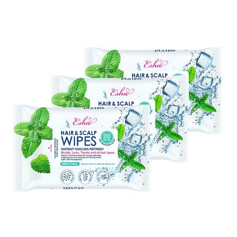 3 Packs, Esha Hair & Scalp Wipes – No-Rinse Waterless Cleansing Wipes for Braids, Wigs & Scalp Care – Removes Sweat, Odor & Product Buildup – Protective Style Essential