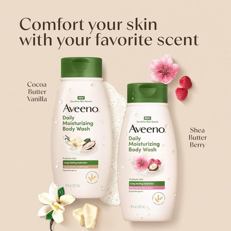 Aveeno Daily Moisturizing Body Wash - Shea Butter Berry Scent | Hydrating & Soothing for Sensitive Skin, 18 fl. oz