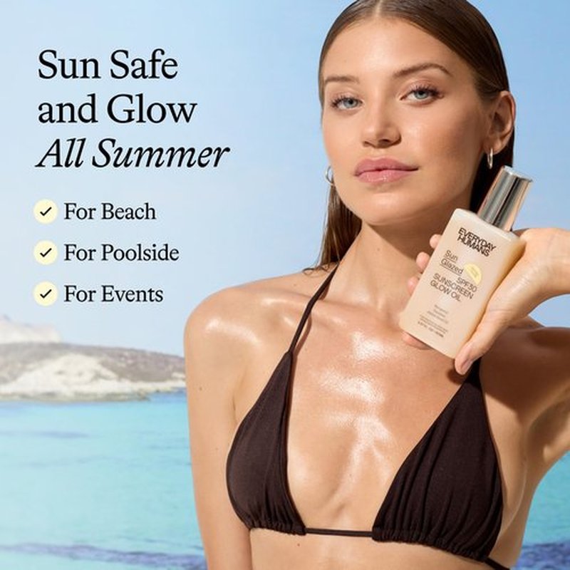 Everyday Humans Sun Glazed SPF30 Sheer Body Glow Oil with Gold Mica | Hydrating Non-Sticky Glowing UV Protection Cruelty Free 5.1 Fl Oz | Bergamot, Squalane, Jojoba Seed Oil | UVA/UVB Broad Spectrum