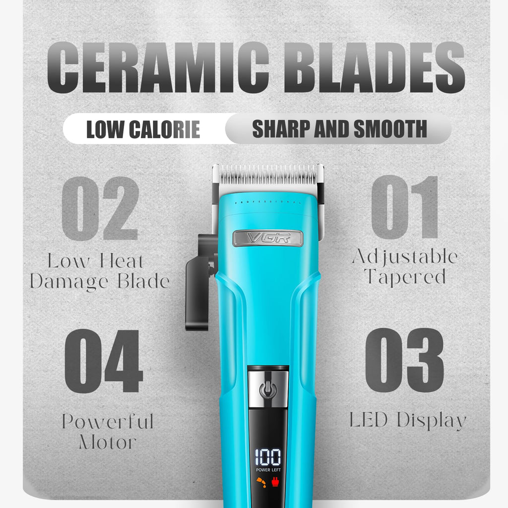 VGR 694S2 Professional Hair Clippers for Men - Cordless Barber Clipper & Trimmer Set with Charging Dock, 440 Min Runtime & LED Display - Rechargeable Hair Cutting Kit for Barbers & Home Use(Green)