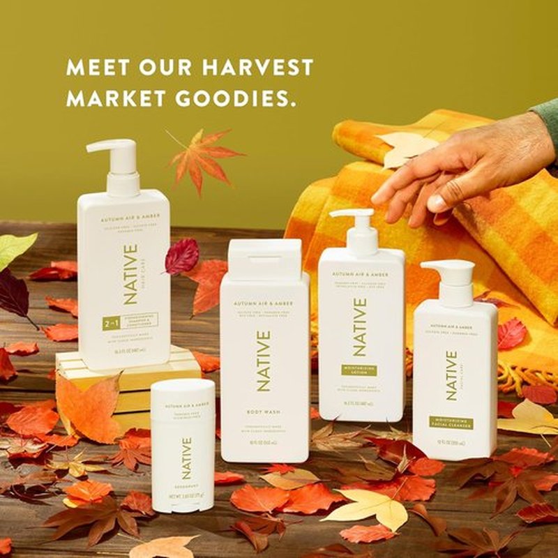 Native Body Wash - Naturally Derived Autumn Air & Amber Cleanser - Sulfate & Paraben Free - 18 oz (2-Pack)