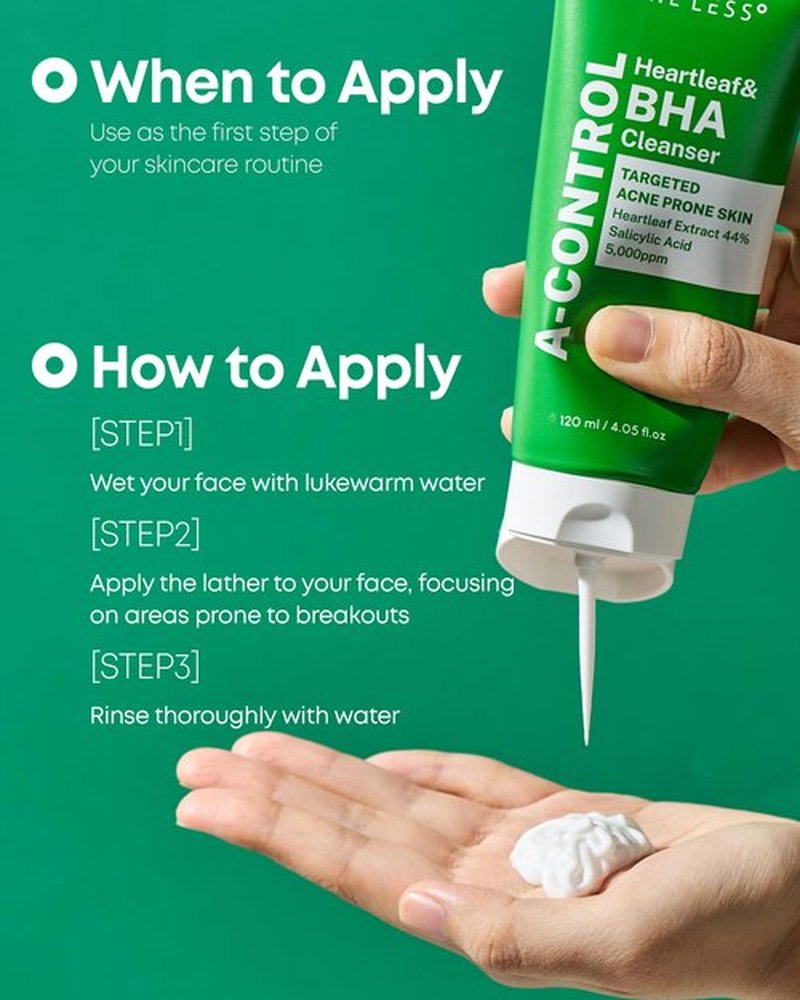 NINELESS A-Control Heartleaf & BHA Cleanser – Korean Exfoliating Face Wash with Salicylic Acid for Clear Skin – Blackhead Remover, Deep Pore Cleansing, 4.05oz.