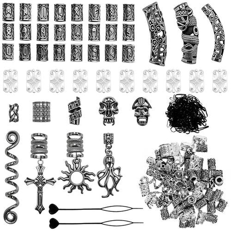 129 Pcs Viking Hair Jewelry Nordic Runes Tube Beads