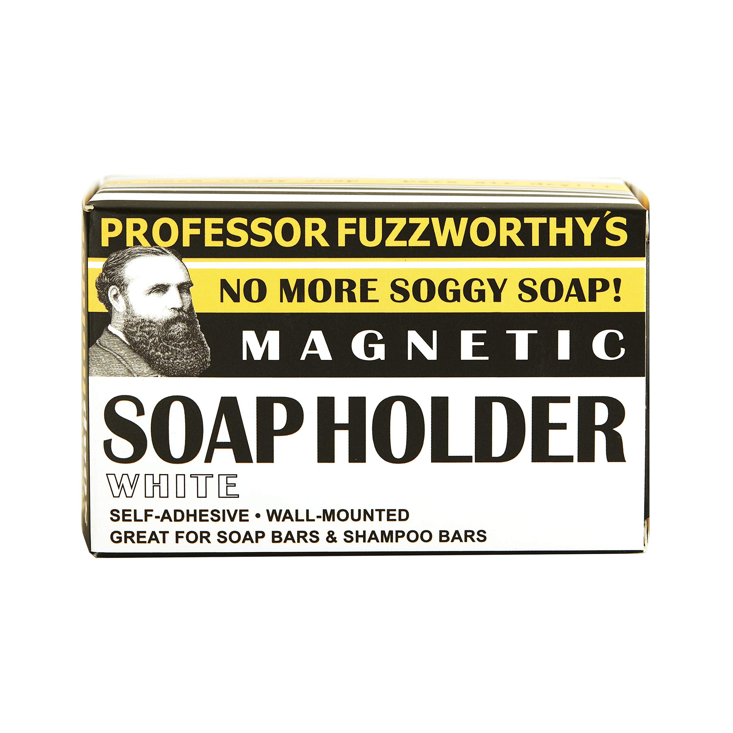 Professor Fuzzworthy Air Dry Magnetic Soap Holder White in-Shower Storage for Soaps & Beard Shampoo Bars - No More Soggy Soaps - Soap Dish Dispenser Bath Kitchen & Shower