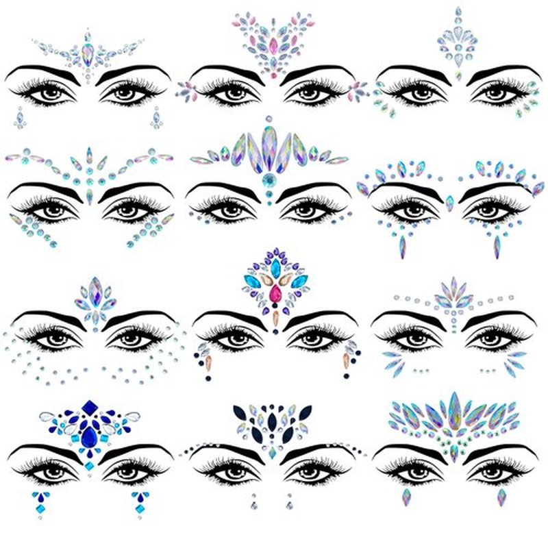 Lusy DM 12 Sets Face Gems Mermaid Face Jewels Rhinestone Rave Face Gems Temporary Tattoos Crystal Face Jewels Stickers for Race Carnival Festival Party