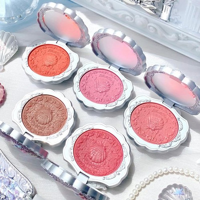 Flower Knows Shell's Jewel Collection Silk Satin Blush,Shimmery Peach Pink Powder Blush for Cheeks,Buildable & Blendable Face Makeup,Soft Long-Lasting,0.18 Oz(03 Coral Seashell)