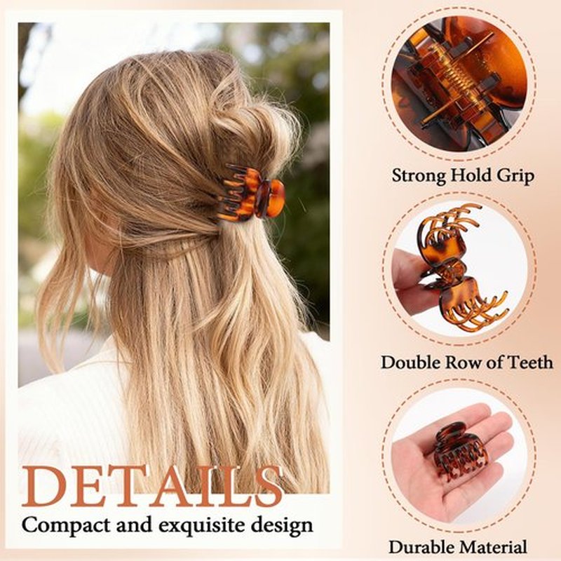 Auseibeely 8 Pcs 1.6" Small Claw Clips for Women Girls, Double Row Teeth Hair Clip for Thin/Fine/Medium Hair, Tortoise Shell & Black Non-Slip Jaw Clips Cute Accessories for Half Up Half Down