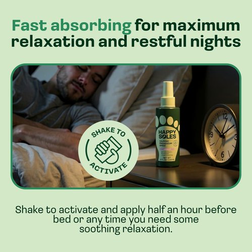 Happy Soles Calming Magnesium Oil Spray for Feet - Relaxing Refreshing Mist with Lavender Oil for Restful Sleep - Paraben Free, Vegan & Cruelty-Free - Fast Absorbing Magnesium Spray to Soothe Soles