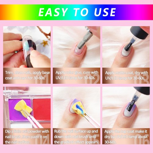 FSpronail Neon Nail Pigment Set 10 Colors Ombre Nail Powder Solid Fluorescent Pigment Gradient Nail Design Extra Fine Glitter Summer Neon Nail Art Manicure Beginners - Includes 5 Sponge Sticks 1 Brush