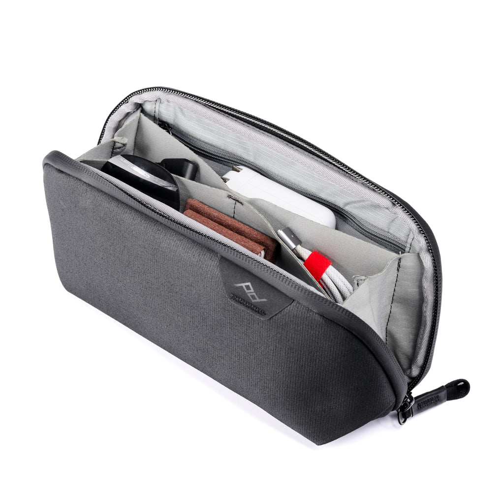 Peak Design Small Tech Pouch, Black, Electronics Organizer for Travel or Everyday Carry, Origami-Style Storage, Cable Pass-Through, Weatherproof Recycled Nylon, Gear Carry Bag for Men and Women