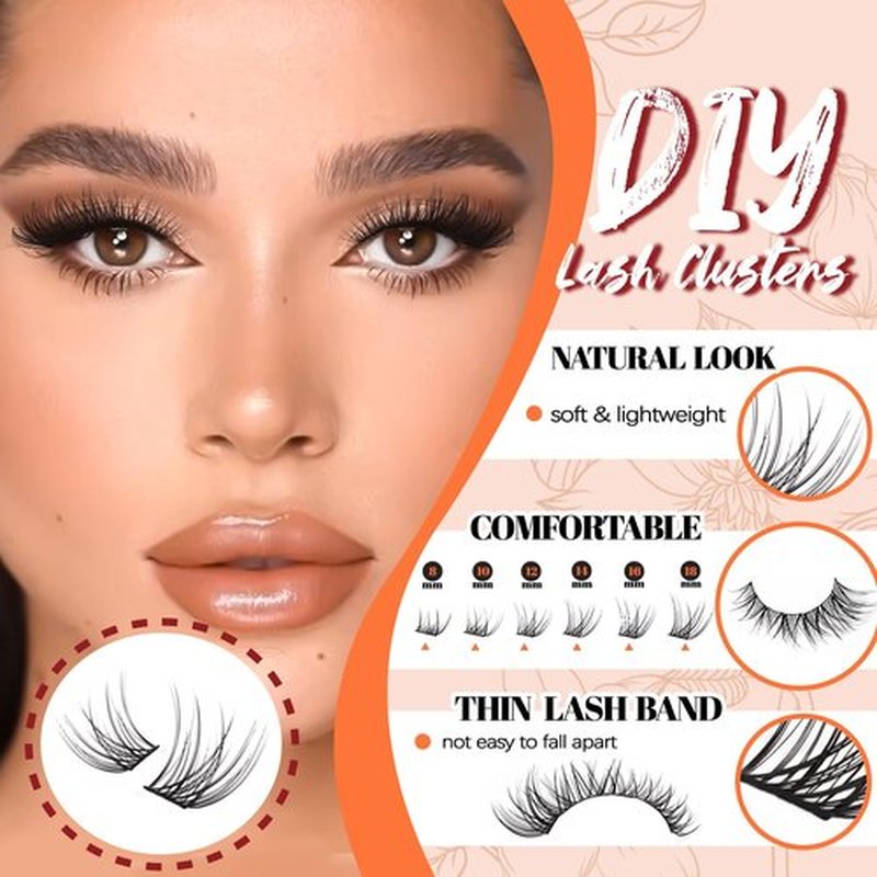 Seeklip Natural Lash Clusters Kit 192Pcs Wispy Lashes Clusters Kit 8-18mm Mix Length Cluster Eyelash Extensions with Bond & Seal Tweezers DIY Natural Eyelashes Soft Thin Band (Natural)