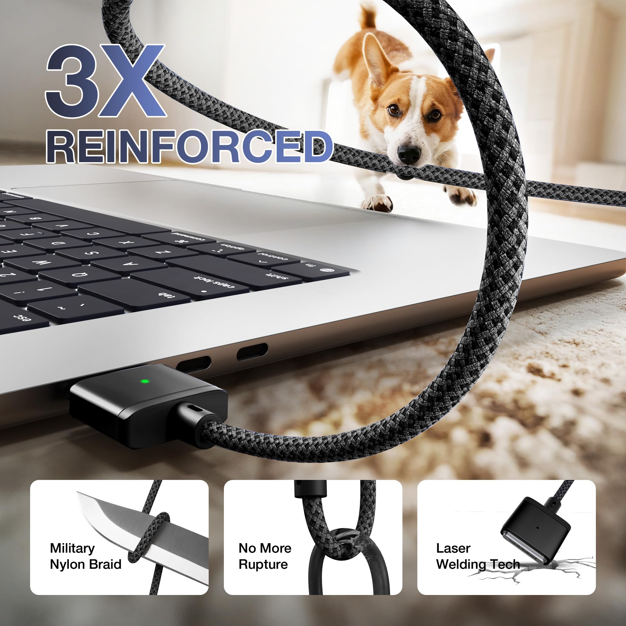 Hugener Magnetic 3 Cable USB-C 6.6FT Compatible with M5/M4/M3/M2 MacBook Air Pro Charger, 140W Cable for MacBook Air (13"/15" 2026/2025/2024/2023/2022), Pro (16"/14" 2026/2025/2024/2023/2021), Black