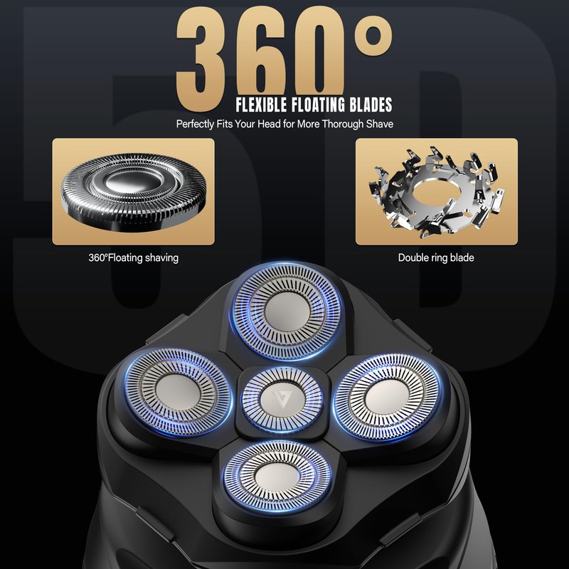 Head Shaves for Bald Men, Detachable Bald Head Shaver, IPX6 Waterproof Rotary Shavers, Electric Shavers Razor with Type-C Charge, Cordless Wet/Dry Skull & Bald Head Razor