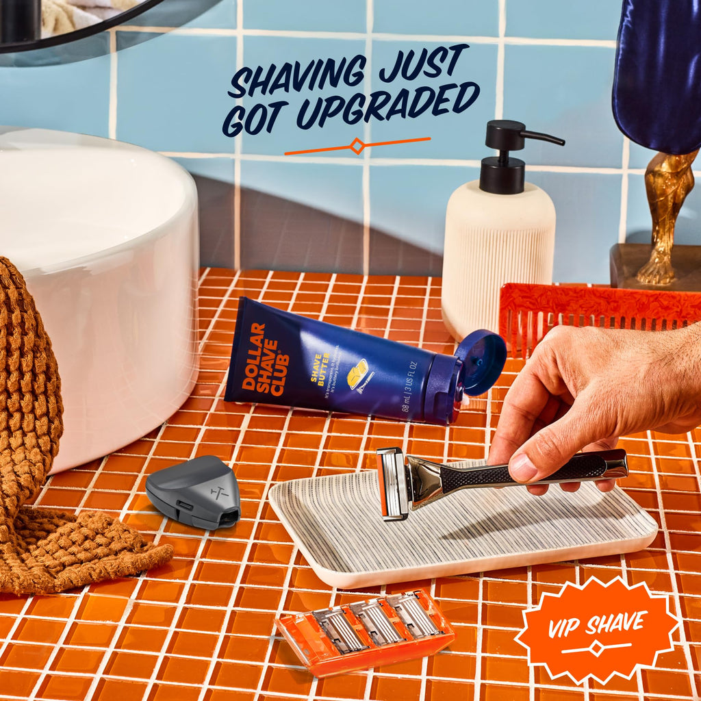 Dollar Shave Club | The VIP Shave Set | 4 Swift Rinse Refill Cartridges, 1 Heavy Metal Handle, 1 Shave Butter 3 ounce, 1 Razor Cover, Razors for Men